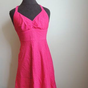 J Crew Sz 0 Halter Dress Pink Seersucker Lined Cotton